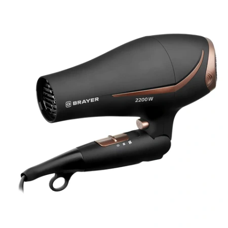 Фен BRAYER BR3000BN, 2200 Вт, 2 скорости, 3 температурных режима, складная ручка, черный 456101 - МСК «Форвард»