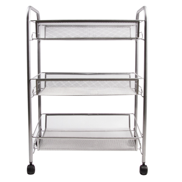 Этажерка (тележка) BRABIX офисно-бытовая 3 яруса, на колесах, металл, серебристая, 43,5*26*62,5 см 603752