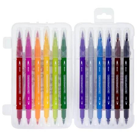 Фломастеры двусторонние с кистью 12 цветов (кисть/классический), СУПЕРКЕЙС, BRAUBERG KIDS, 152188 - МСК «Форвард»