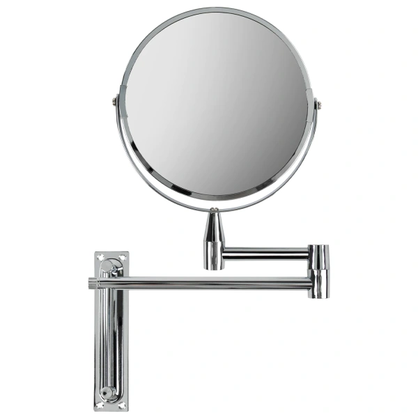 Зеркало настенное BRABIX, д.17см, двухстор., с увеличением, нерж. сталь, выдвижное (петли), 607419