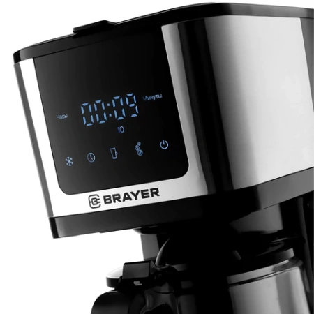 Кофеварка капельная BRAYER BR1125, 900 Вт, объем 1,25 л, LED-дисплей, термокружка в ПОДАРОК, черная 456901 - МСК «Форвард»