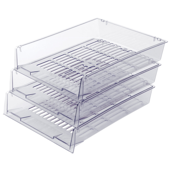 Лотки горизонтальные д/бумаг, КОМПЛЕКТ 3 шт, 340х270х70 мм, прозрачный, BRAUBERG "Office", 237258