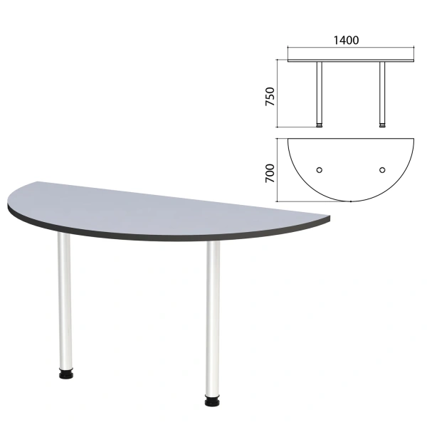 Стол приставной полукруг "Монолит" 1400х700х750мм, цвет серый (КОМПЛЕКТ) 980059