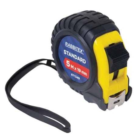 Рулетка измерительная 5 м х 19 мм, обрезиненный корпус, с фиксатором, RABBITEX (РАББИТЕКС) Standard, 671349 - МСК «Форвард»