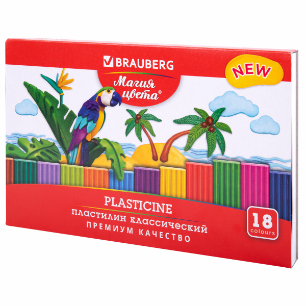 Пластилин классический BRAUBERG "МАГИЯ ЦВЕТА NEW", 18 цветов 360 грамм, стек, ВЫСШЕЕ КАЧЕСТВО,106427