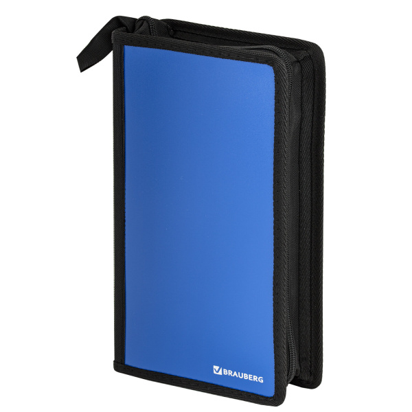 Портмоне для CD/DVD BRAUBERG на 96 дисков, обложка пластик, синий, 510091