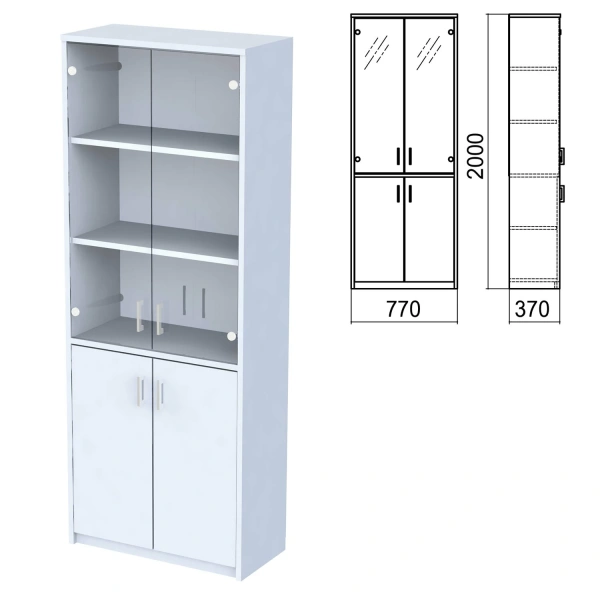 Шкаф закрытый со стеклом "Арго", 770х370х2000 мм, серый (КОМПЛЕКТ) 981557