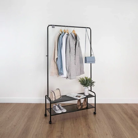 Вешалка для плечиков ZMI "Валенсия-32М", 1620х915х300 мм, 2 полки, передвижная, металл, черная, ВГВ32М Ч 700926 - МСК «Форвард»