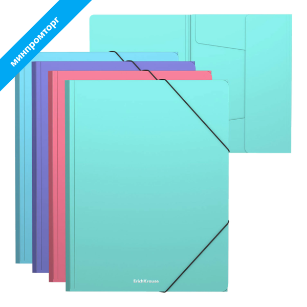 Папка на резинках ERICH KRAUSE "Diagonal Pastel", до 300 листов, ассорти, 600 мкм, 50400 272939