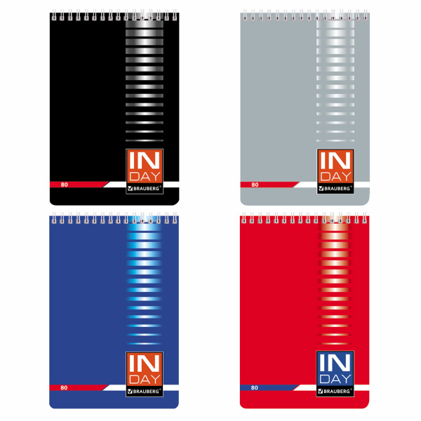 Блокнот А5 146х205мм, 80л, гребень, картон, клетка, BRAUBERG, INDAY, ассорти, 121723