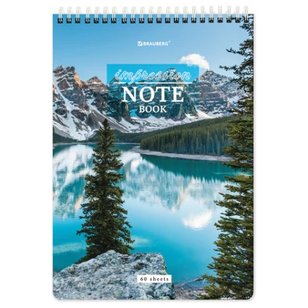 Блокнот А5 (146х206 мм), 60 л., гребень, картон, жесткая подложка, клетка, BRAUBERG, "Горные пейзажи", 114367 - МСК «Форвард»