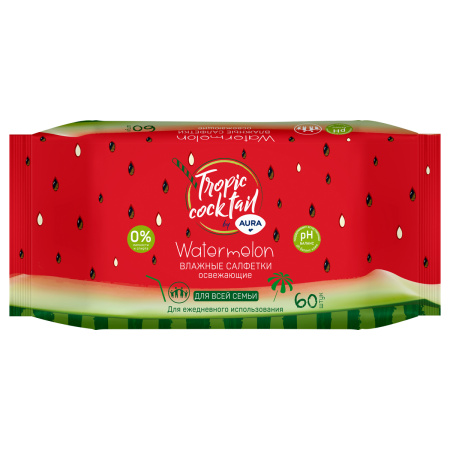 Салфетки влажные 60шт., Aura "Tropic coctail", освежающие 4600999006968 229649 - МСК «Форвард»