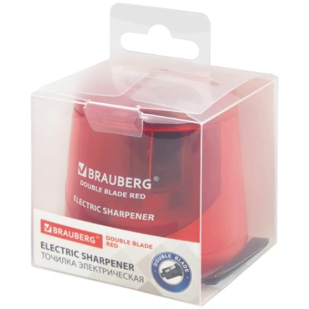 Точилка электрическая BRAUBERG DOUBLE BLADE RED, двойное лезвие, питание от 2 батареек АА, 271338 - МСК «Форвард»