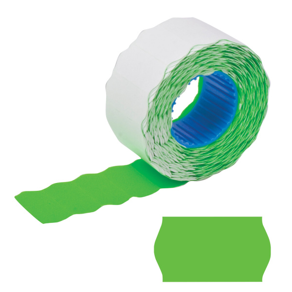 Этикет-лента 26*12мм волна, зеленая, КОМПЛЕКТ 5 рулонов по 800 шт., BRAUBERG, 123579