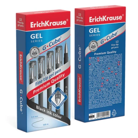 Ручка гелевая ERICH KRAUSE "G-cube", ЧЕРНАЯ, корпус черный, игольчатый узел 0,5 мм, линия письма 0,4 мм, 46447 143876 - МСК «Форвард»