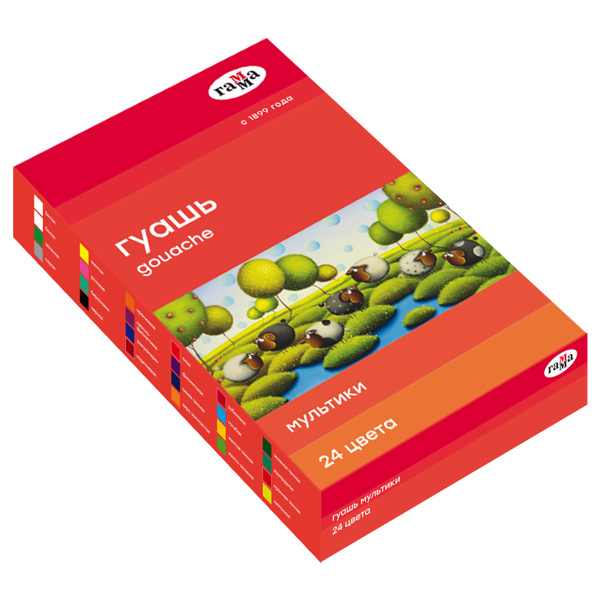 Гуашь ГАММА "Мультики", 24 цветов по 20 мл, картонная упаковка, 81220201  319170