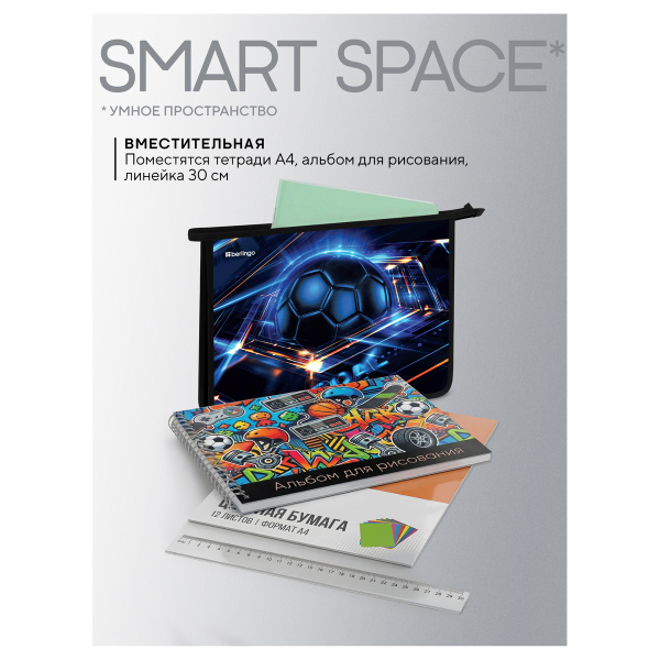 Папка для тетрадей 1 отделение, А4 Berlingo "Goalpack", 340*245*40 мм, пластик, на молнии PP04-NS-1208 390018 - МСК «Форвард»