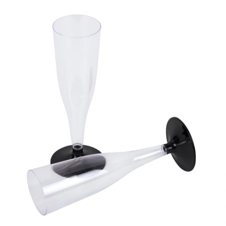 Бокал одноразовый 150 мл для шампанского "Флюте" КОМПЛЕКТ 450шт пластиковый, черная низкая ножка, ВЗЛП, 1009П/Ч 609222 - МСК «Форвард»