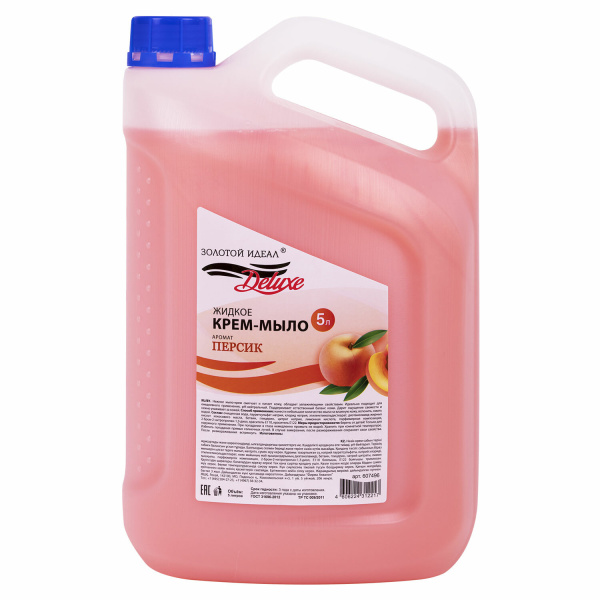 Мыло-крем жидкое DELUXE 5л ЗОЛОТОЙ ИДЕАЛ "Персик", перламутровое, 607496