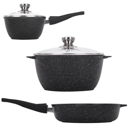 Набор посуды (сковорода 26 см, кастрюля 5 л, ковш 1,7 л, 2 съемных ручки, 2 крышки), МЕЧТА "Гранит Black", 001802 700722 - МСК «Форвард»