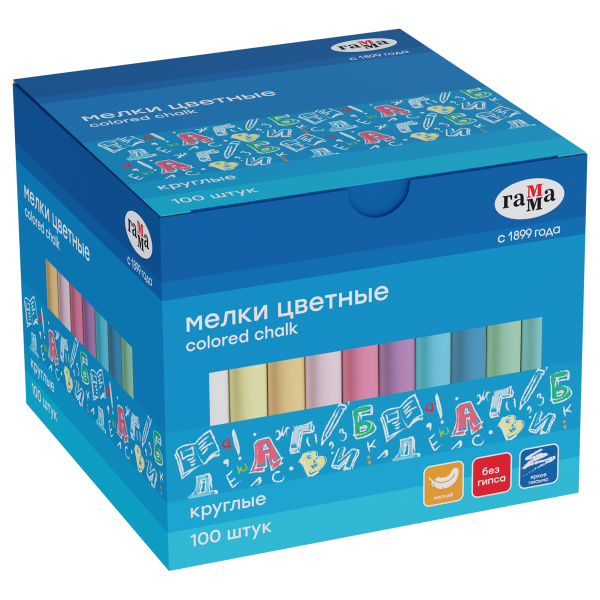 Мелки школьные Гамма, цветные, 100шт., мягкие, круглые, картонная коробка 60825_100 385996 - МСК «Форвард»