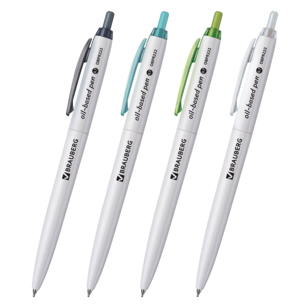 Ручка шариковая масляная автомат BRAUBERG Sky White, СИНЯЯ, клип ассорти, 0,7мм, линия 0,35мм,142950