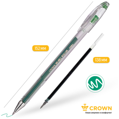 Ручка гелевая Crown "Hi-Jell" зеленая узел 0,5мм, корпус прозрачный штрих-код HJR-500B 209670 - МСК «Форвард»