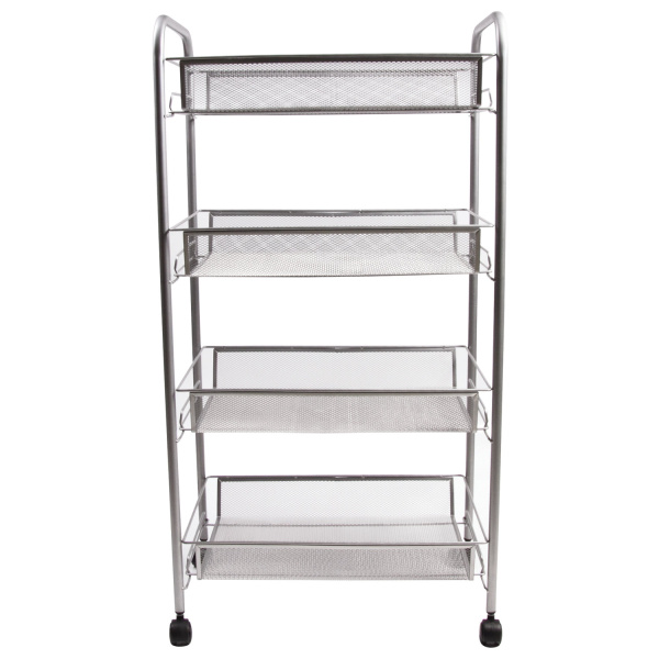 Этажерка (тележка) BRABIX офисно-бытовая 4 яруса, на колесах, металл, серебристая, 43,5*26*83,5 см 603754