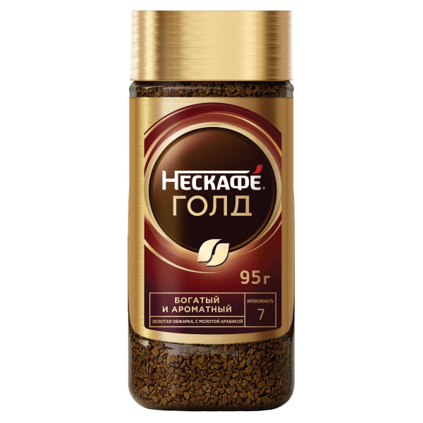 Кофе молотый в растворимом NESCAFE "Gold" 95г, стеклянная банка, сублимированный, 12326188 620020
