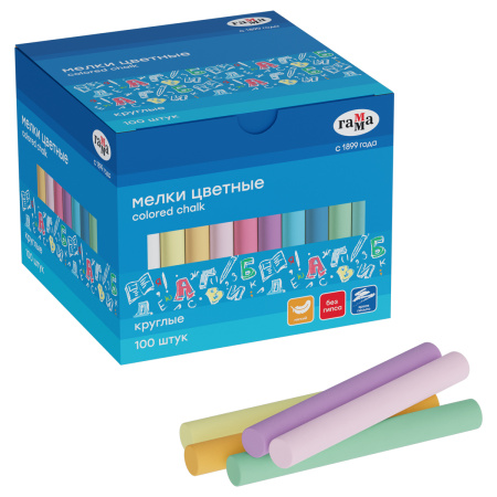 Мелки школьные Гамма, цветные, 100шт., мягкие, круглые, картонная коробка 60825_100 385996 - МСК «Форвард»