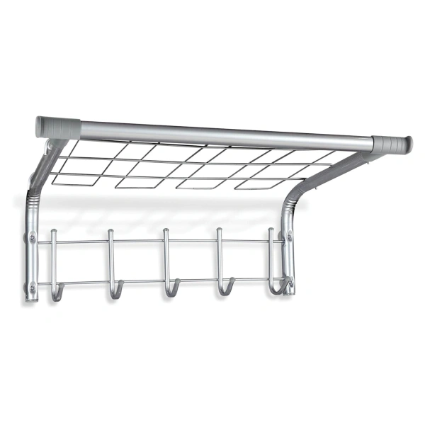 Вешалка настенная SHT-WH7 (в297*ш705*г407мм), 5 крючков+2 дополнит.+полка, металл/пластик, хром лак 606621 