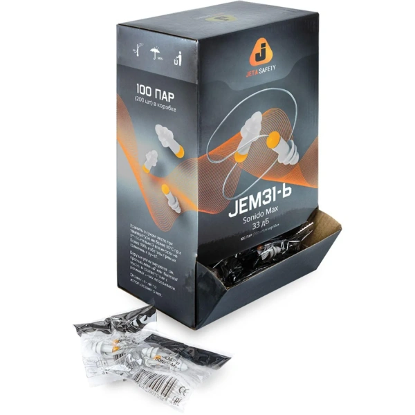 Беруши многоразовые со шнурком SNR 33дБ, 1 пара, пакет, JETA SAFETY, JEM31-b Sonido Max 671087 - МСК «Форвард»