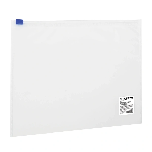 Папка-конверт на молнии А4 (230х333 мм), прозрачная, 0,12мм, STAFF, 224979