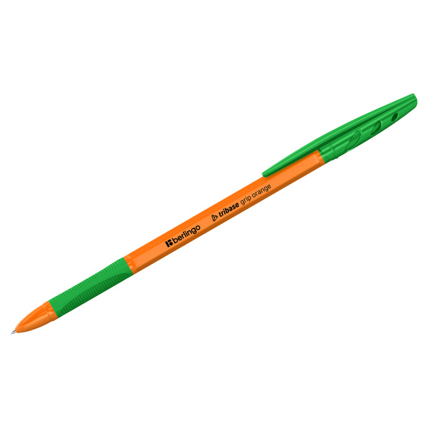 Ручка шариковая Berlingo "Tribase grip orange" зеленая, 0,7мм, грип корпус оранжевый CBp_70961 355443