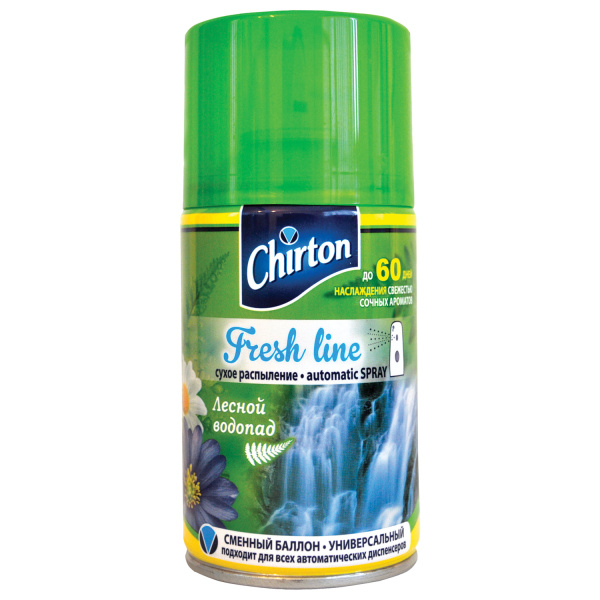 Сменный баллон 250мл CHIRTON "Лесной водопад", для автомат. освежителей, универсал, сух. распылен 604996