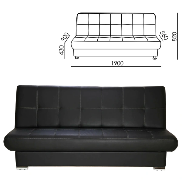 Диван мягкий раскладной "Модесто" (ш1900*г900*в820), экокожа, черный, 531074