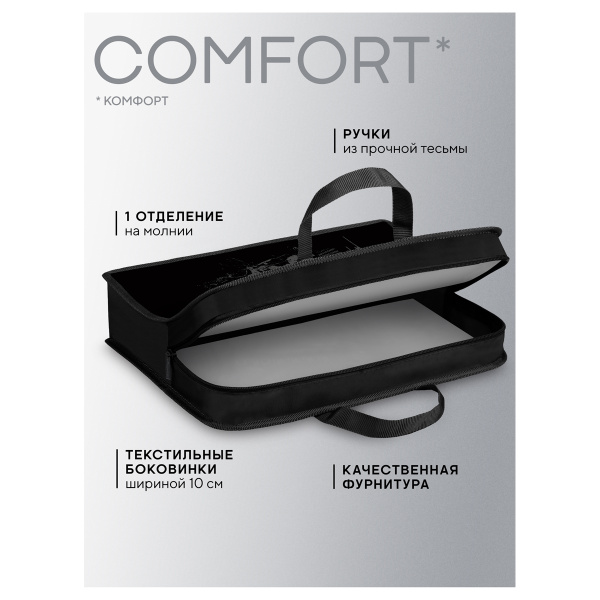 Папка с ручками 1 отделение, А4 Berlingo "Black", 340*245*100мм, пластик, на молнии PP-EX-1246 390069 - МСК «Форвард»