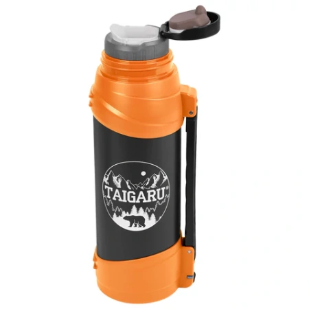 Термос классический, нержавеющая сталь, 2 л, оранжево-серый, 2 кружки, ручка + ремешок, TAIGARU (ТАЙГАРУ), 608817 - МСК «Форвард»