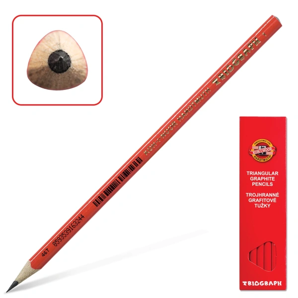 Карандаш чернографитный KOH-I-NOOR, 1шт., "Triograph", B, трехгр, без резин, корп.красный,заточ,1802 180813
