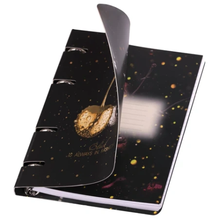 Тетрадь на кольцах А5 160х212 мм, 120 листов, картон, фольга, клетка, BRAUBERG, "Black&Gold", 404735 - МСК «Форвард»