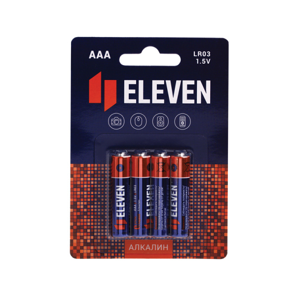 Батарейка Eleven AAA мизинчиковая КОМПЛЕКТ 4шт (LR03) алкалиновая, BC4 блистер 301745