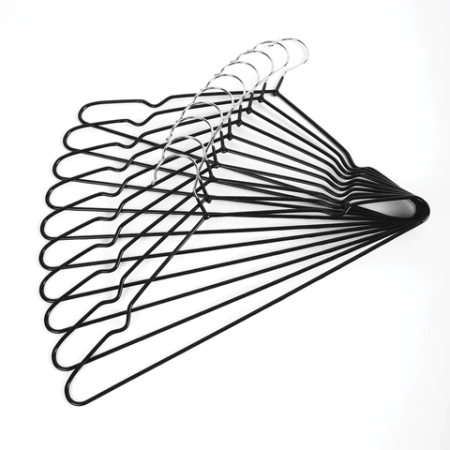 Вешалки-плечики для одежды, размер 48-50, металл, антискользящие, КОМПЛЕКТ 10 шт., черные, BRABIX PREMIUM, 608467 - МСК «Форвард»