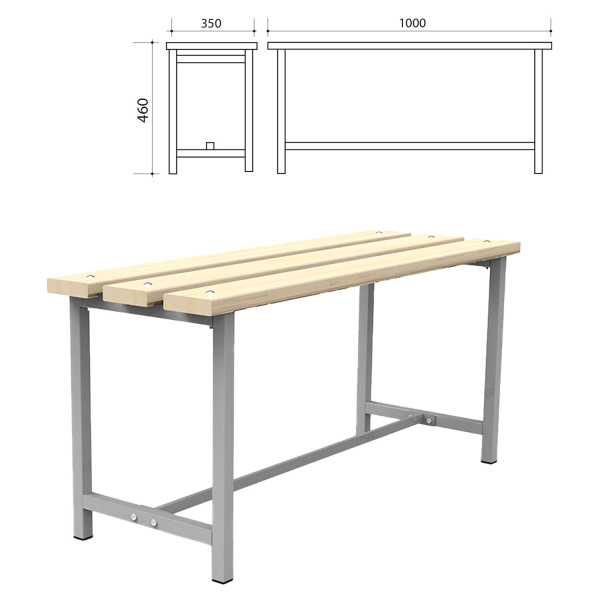 Скамья деревянная на металлокаркасе СТ 1 (ш1000*г350*в460мм), 532528