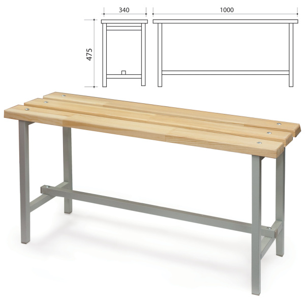 Скамья деревянная на металлокаркасе П-13Д (ш1000*г340*в475мм), П-13Д 530842