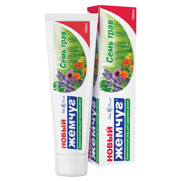 Зубная паста 100мл НОВЫЙ ЖЕМЧУГ "Семь трав", компл. защита десен с натур. экстрактом, 603389
