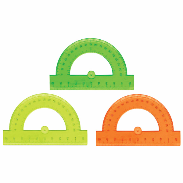 Транспортир пластик 10 см, 180 градусов, BRAUBERG,  прозрачный, неоновый, ассорти, 210620