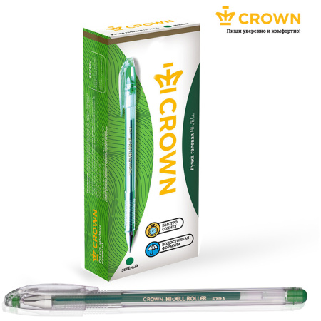 Ручка гелевая Crown "Hi-Jell" зеленая узел 0,5мм, корпус прозрачный штрих-код HJR-500B 209670 - МСК «Форвард»