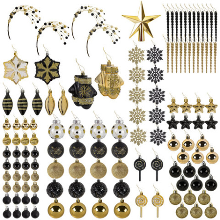 Шары новогодние ёлочные "Black&Gold", НАБОР 130 предметов, черный/золото, пластик, ЗОЛОТАЯ СКАЗКА, 592183 - МСК «Форвард»