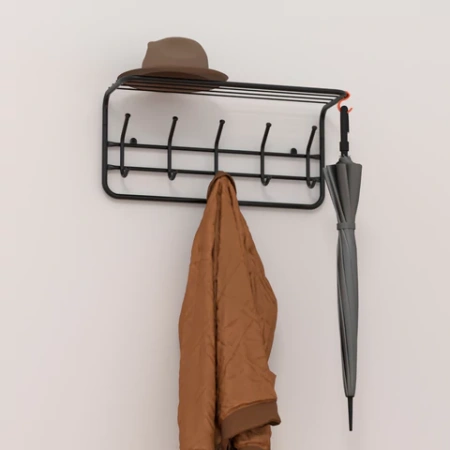 Вешалка настенная с полкой ZMI "ВСП6", 265х600х220 мм, 5 крючков, металл, черная, ВСП 6 Ч 609152 - МСК «Форвард»