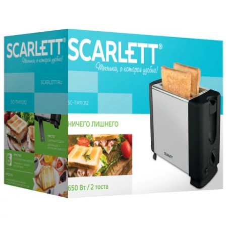 Тостер SCARLETT SC-TM11012, 650 Вт, 2 тоста, 6 режимов, металл/пластик, черный/серебро 455892 - МСК «Форвард»